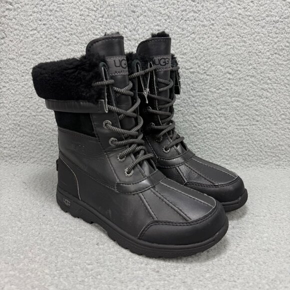 UGG Boots Kids 3 Shoes Black Butte II Waterproof Tall Shearling Winter Unisex - Picture 1 of 12